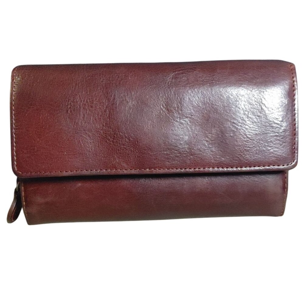 Leather Brown Wallet Vintage Wilson Multiple Compartments Snap Closure Organizer